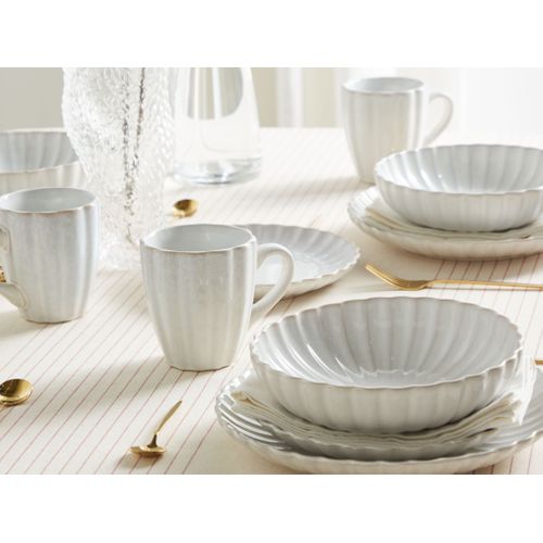 Lot De 8 Assiettes Creuses Nettle Grès Blanc Cassé