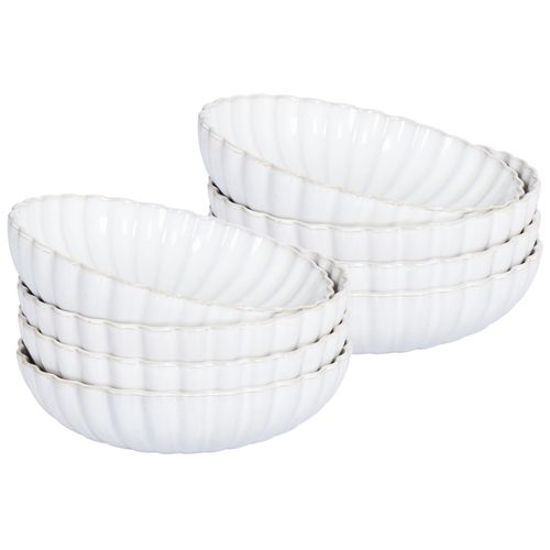 Lot De 8 Assiettes Creuses Nettle Grès Blanc Cassé