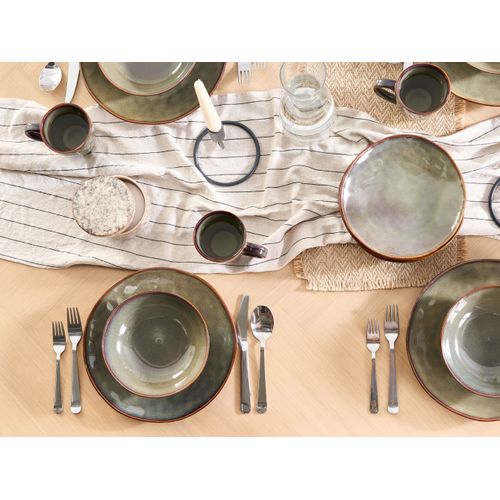 Lot De 8 Assiettes Creuses Thyme Grès Vert Foncé