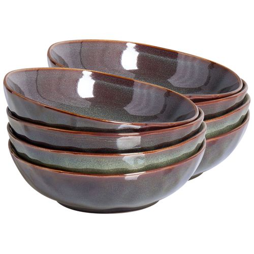 Lot De 8 Assiettes Creuses Thyme Grès Vert Foncé