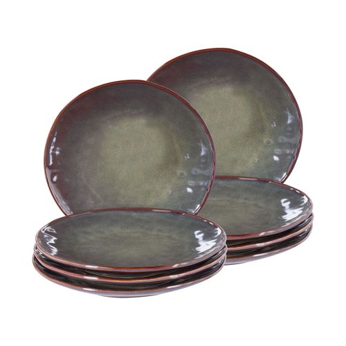 Lot De 8 Assiettes Plates Thyme Grès Vert Foncé