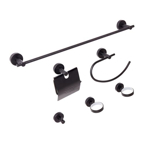 Lot De 6 Pièces De Quincaillerie Pour Salle De Bain Zaruma Avec Porte-serviettes Et Crochets Noir