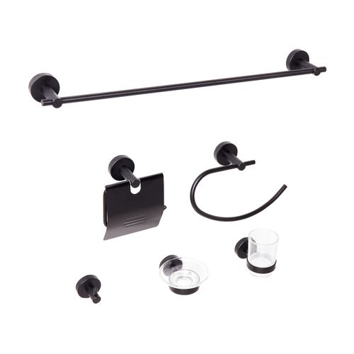 Lot De 6 Pièces De Quincaillerie Pour Salle De Bain Zaruma Avec Porte-serviettes Et Crochets Noir