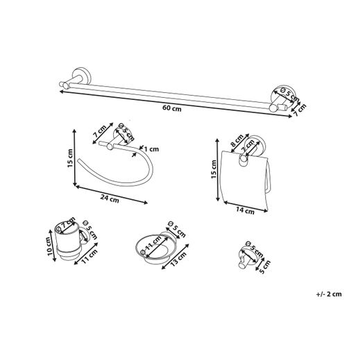 Lot De 6 Pièces De Quincaillerie Pour Salle De Bain Zaruma Avec Porte-serviettes Et Crochets Argenté