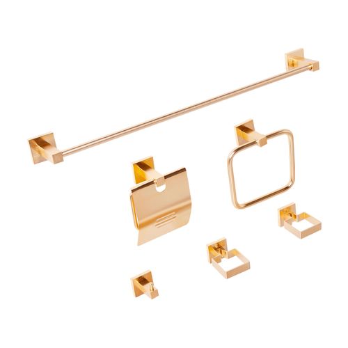 Lot De 6 Pièces De Quincaillerie Pour Salle De Bain Uvita Avec Porte-serviettes Et Crochets Doré