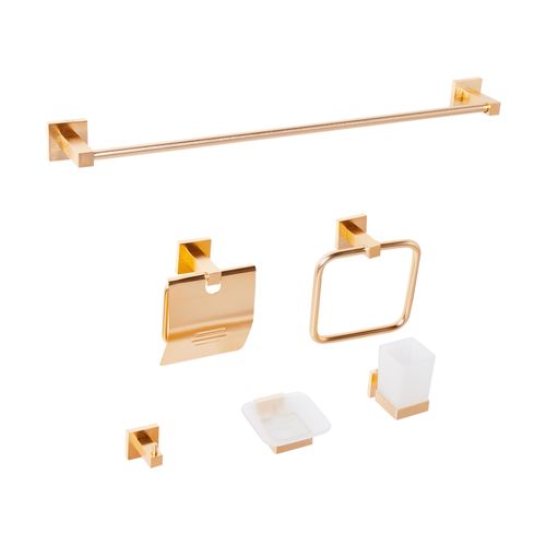 Lot De 6 Pièces De Quincaillerie Pour Salle De Bain Uvita Avec Porte-serviettes Et Crochets Doré