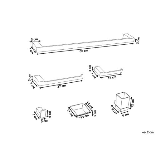 Lot De 6 Pièces De Quincaillerie Pour Salle De Bain Tumaco Avec Porte-serviettes Et Crochets Argenté