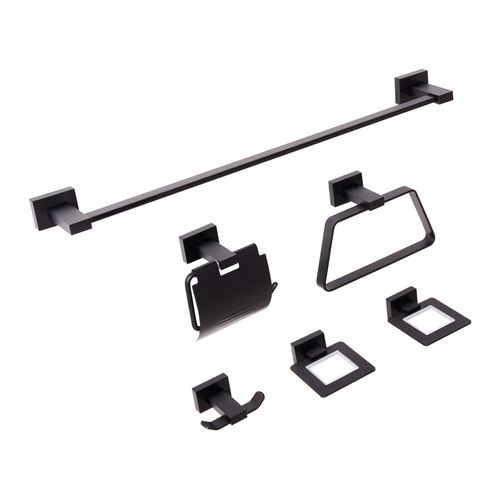 Lot De 6 Pièces De Quincaillerie Pour Salle De Bain Riohacha Avec Porte-serviettes Et Crochets Noir