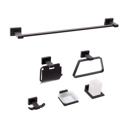 Lot De 6 Pièces De Quincaillerie Pour Salle De Bain Riohacha Avec Porte-serviettes Et Crochets Noir