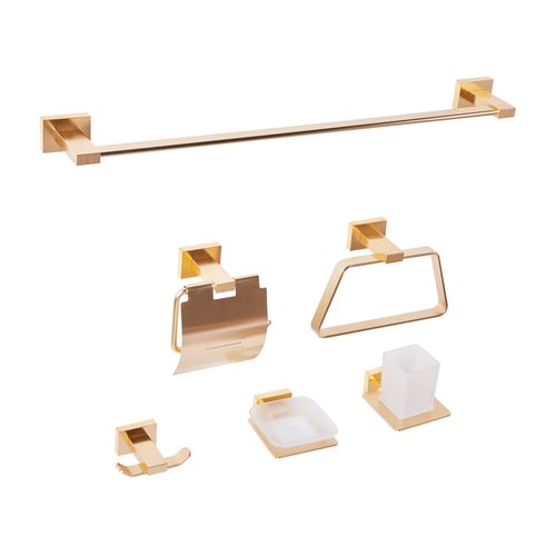Lot De 6 Pièces De Quincaillerie Pour Salle De Bain Riohacha Avec Porte-serviettes Et Crochets Doré