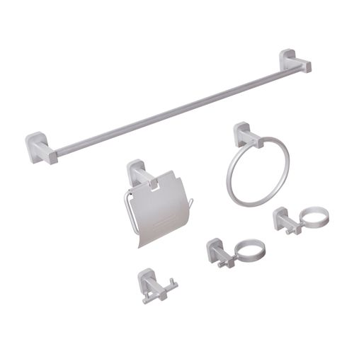 Lot De 6 Pièces De Quincaillerie Pour Salle De Bain Pocone Avec Porte-serviettes Et Crochets Argenté
