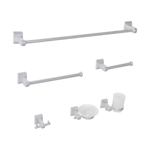 Lot De 6 Pièces De Quincaillerie Pour Salle De Bain Talara Avec Porte-serviettes Et Crochets Argenté