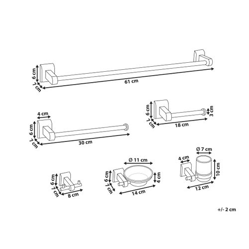 Lot De 6 Pièces De Quincaillerie Pour Salle De Bain Talara Avec Porte-serviettes Et Crochets Argenté