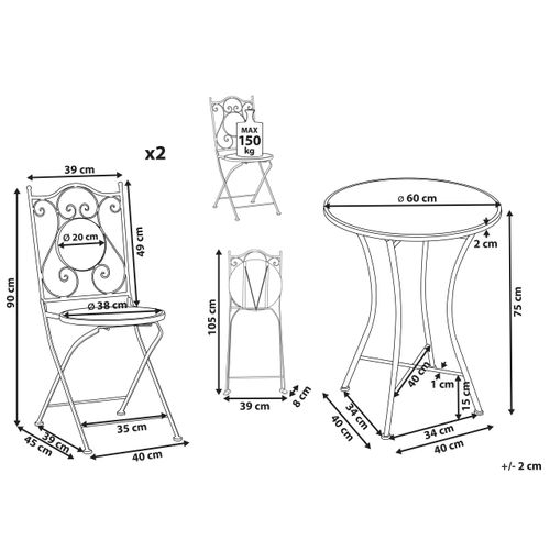 Ensemble Pour Bistro Pliant Coriano Métal Noir