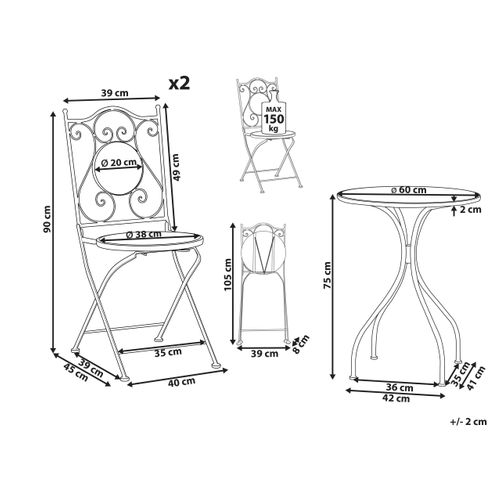 Ensemble Bistrot Pliant Chapeco Métal Noir