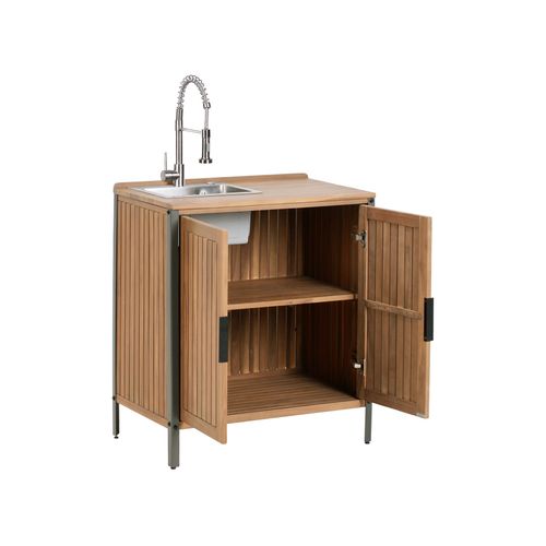 Meuble De Cuisine D'extérieur Avec Évier Ivrea Bois D'acacia Certifié Marron/argenté