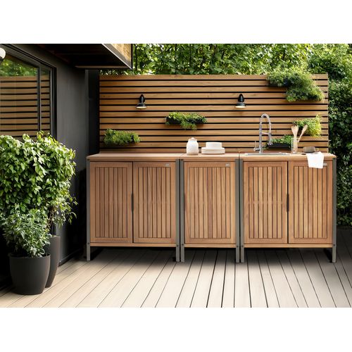 Meuble De Cuisine D'extérieur Avec Évier Ivrea Bois D'acacia Certifié Marron/argenté