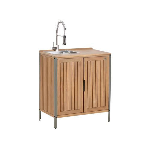 Meuble De Cuisine D'extérieur Avec Évier Ivrea Bois D'acacia Certifié Marron/argenté