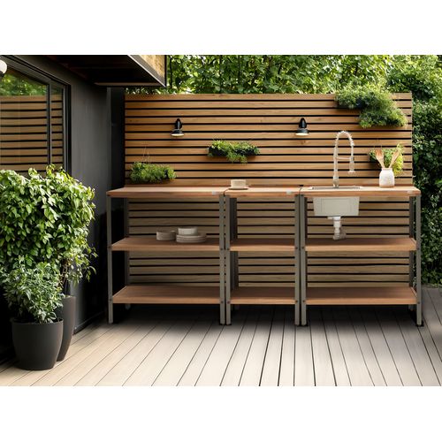 Ilot De Cuisine Extérieure Avec Évier Ivrea Bois D'acacia Certifié Marron/argenté