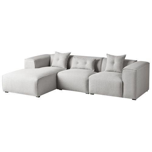 Canapé D'angle 3 Places Dolva Tissu Gris Clair Côté Droit