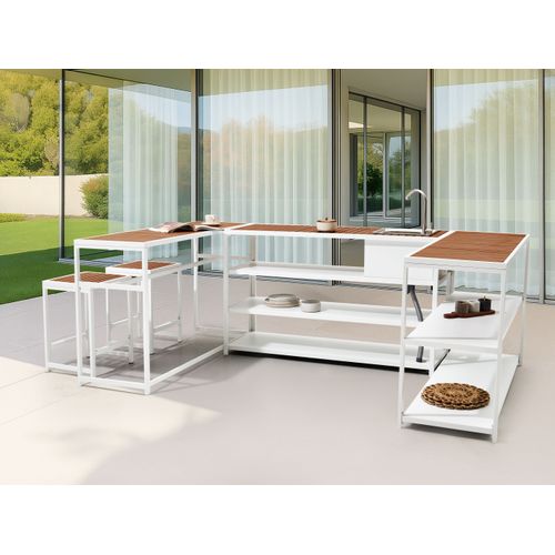 Ilot De Cuisine Extérieure Avec Évier Avetrana Métal Marron/blanc