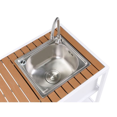 Ilot De Cuisine Extérieure Avec Évier Avetrana Métal Marron/blanc