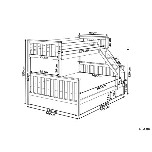 Lit Superposé Bois De Pin Bierne 90/140 X 200 Cm Blanc