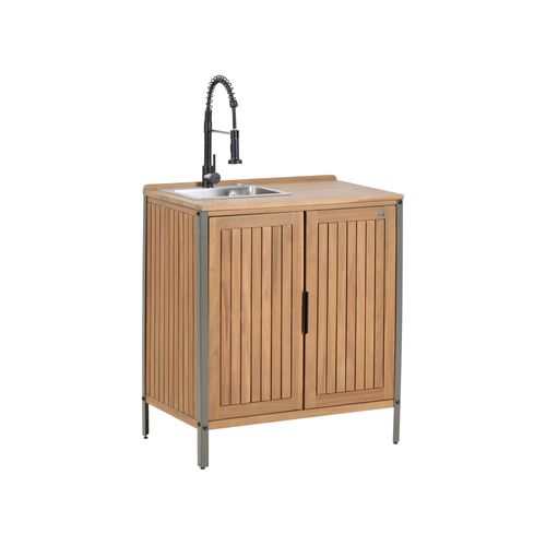 Meuble De Cuisine D'extérieur Avec Évier Ivrea Bois D'acacia Certifié Marron/noir