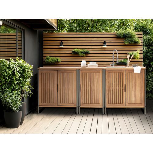 Cuisine D'extérieur 3 Pièces Avec Évier Ivrea Bois D'acacia Certifié Marron/argenté