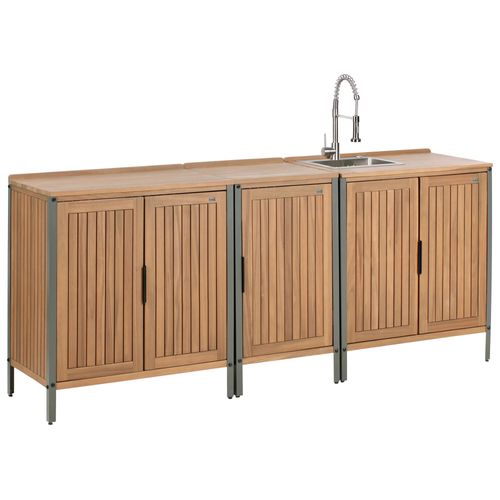 Cuisine D'extérieur 3 Pièces Avec Évier Ivrea Bois D'acacia Certifié Marron/argenté