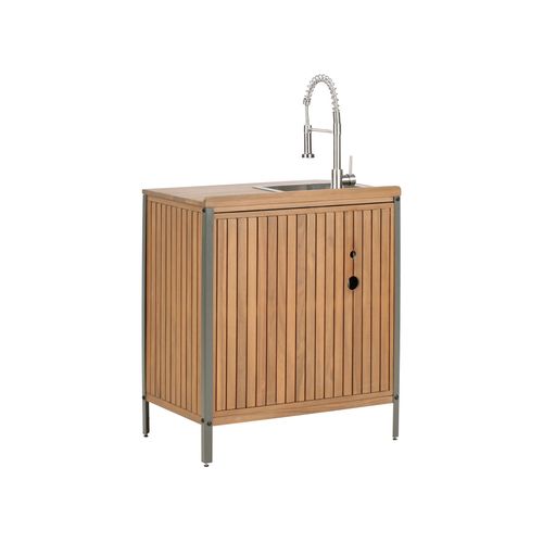 Cuisine D'extérieur 3 Pièces Avec Évier Ivrea Bois D'acacia Certifié Marron/argenté