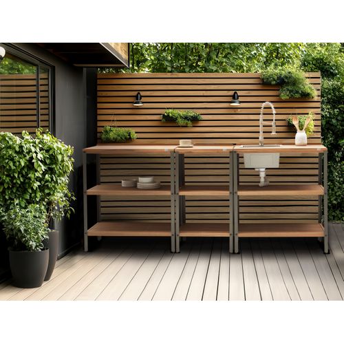 Cuisine D'extérieur 3 Pièces Avec Évier Ivrea Bois D'acacia Certifié Marron/argenté