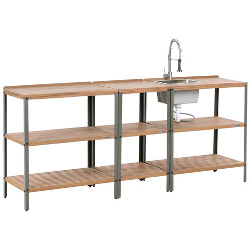 Cuisine D'extérieur 3 Pièces Avec Évier Ivrea Bois D'acacia Certifié Marron/argenté