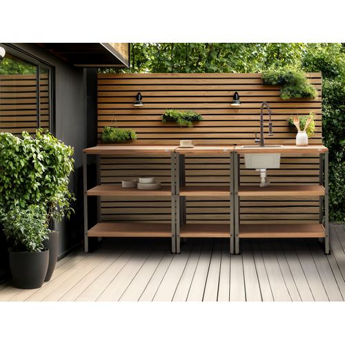 Cuisine D'extérieur 3 Pièces Avec Évier Ivrea Bois D'acacia Certifié Marron/noir