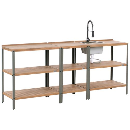 Cuisine D'extérieur 3 Pièces Avec Évier Ivrea Bois D'acacia Certifié Marron/noir