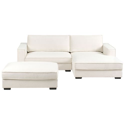 Canapé D'angle Renders Bouclé Blanc Cassé Avec Ottoman Côté Gauche