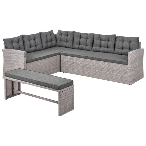 Canapé D'angle De Jardin 8 Places En Rotin Pe Avec Banc Gris Viterbo