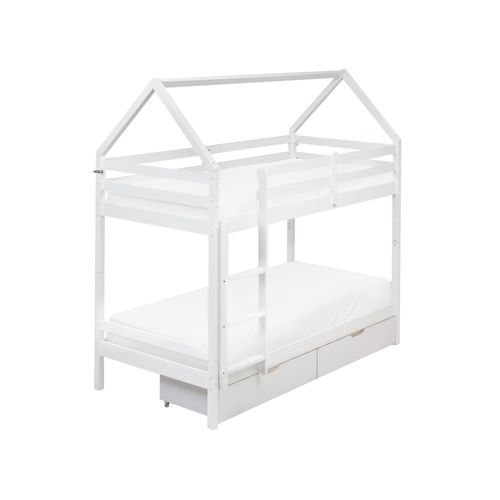 Lit Superposé Maison Bois De Pin Ternas 90 X 200 Cm Avec Rangement Blanc