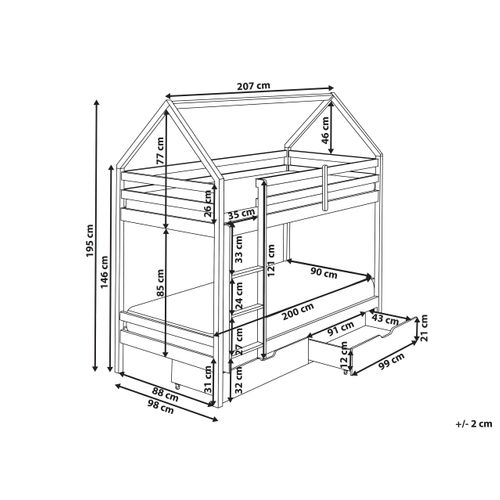 Lit Superposé Maison Bois De Pin Ternas 90 X 200 Cm Avec Rangement Blanc