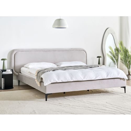 Lit Avec Sommier Velours Suzette 180 X 200 Cm Gris Clair