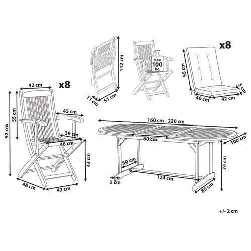 Salle à Manger De Jardin 8 Places Maui Premium Acacia Beige Clair