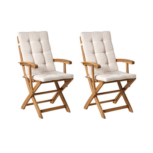 Lot De 2 Chaises De Jardin Avec Coussins Maui Premium Acacia Beige Clair