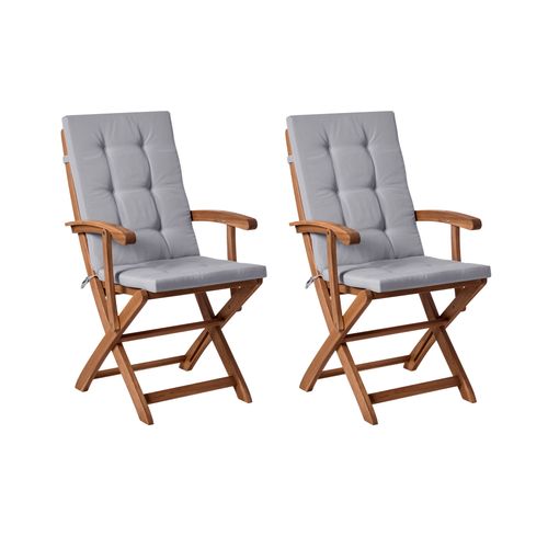 Lot De 2 Chaises De Jardin Avec Coussins Maui Premium Acacia Gris Clair