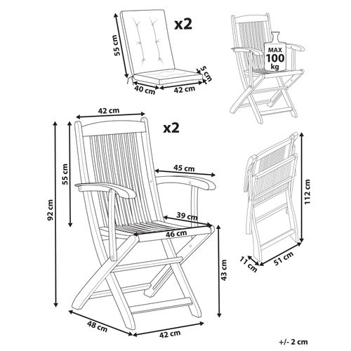 Lot De 2 Chaises De Jardin Avec Coussins Maui Premium Acacia Gris Clair