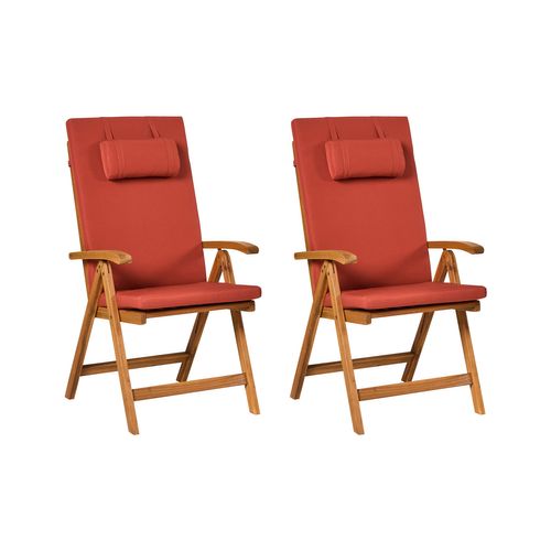 Lot De 2 Chaises De Jardin Avec Coussins Java Premium Acacia Rouge