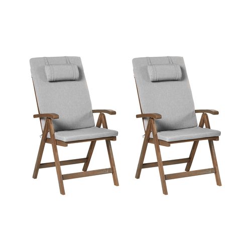Lot De 2 Chaises De Jardin Avec Coussins Amantea Premium Acacia Mélange De Gris
