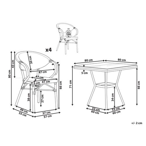 Salle à Manger De Jardin 4 Places Caspri Noir/blanc