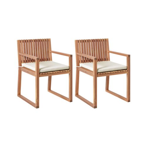 Lot De 2 Chaises De Jardin Avec Coussins Sassari Premium Bois D'acacia Certifié Beige Clair