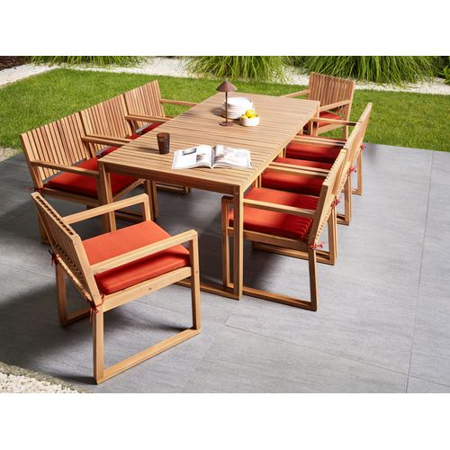 Salle à Manger De Jardin 8 Places Sassari Premium Avec Coussins Bois D'acacia Certifié Rouge