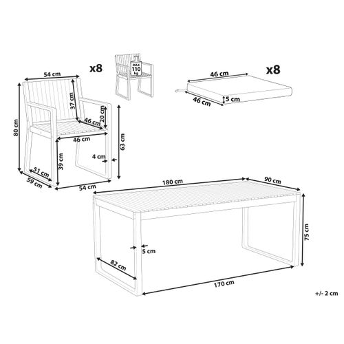 Salle à Manger De Jardin 8 Places Sassari Premium  Avec Coussins Bois D'acacia Certifié Vert Clair